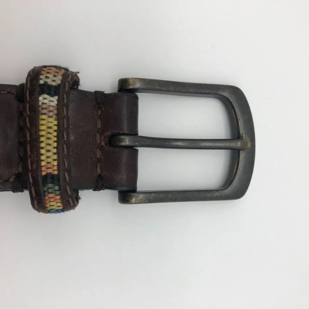 Columbia Leather Belt Woven Fabric Inlay Mens Size 40 Southwestern